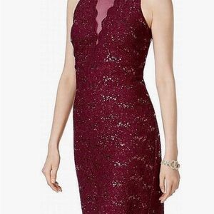 NWT Morgan & Co. Burgundy Sequin Halter Midi Dress Size 10